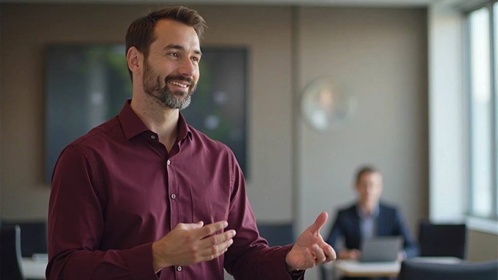 Фото профессионала, демонстрирующего уверенную позу и жесты во время презентации