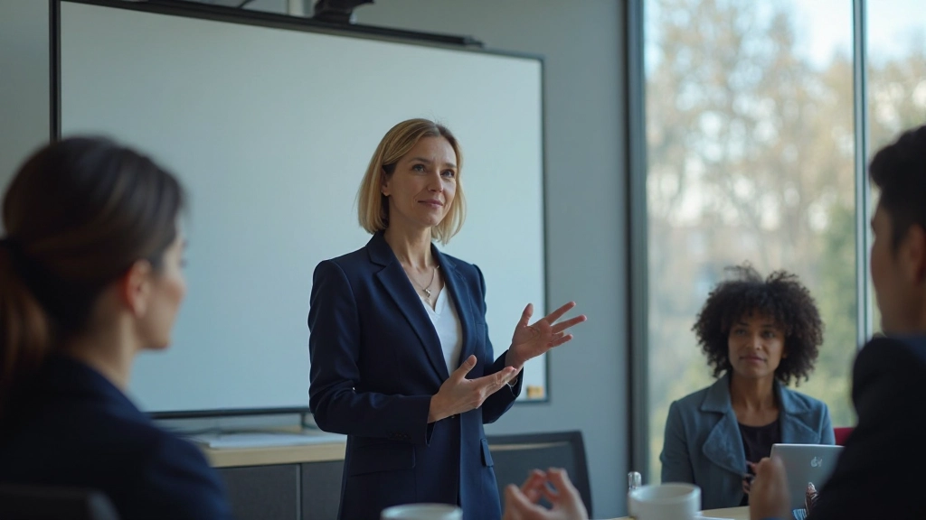 Профессиональная женщина проводит презентацию перед командой